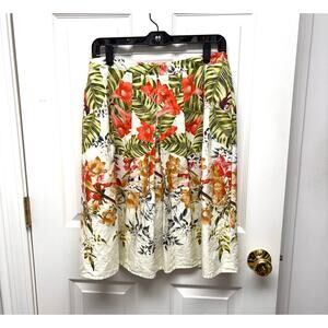 Talbots Tropical Print Skirt, Linen Blend, Lined, Pleats, Women's Size 10p